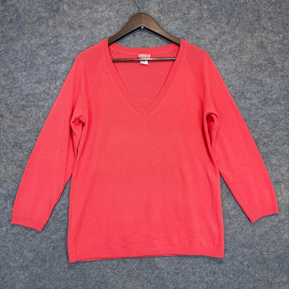 J. Crew 100% Cashmere Sweater Womens XL Coral Red V Neck Soft Knit Luxury
